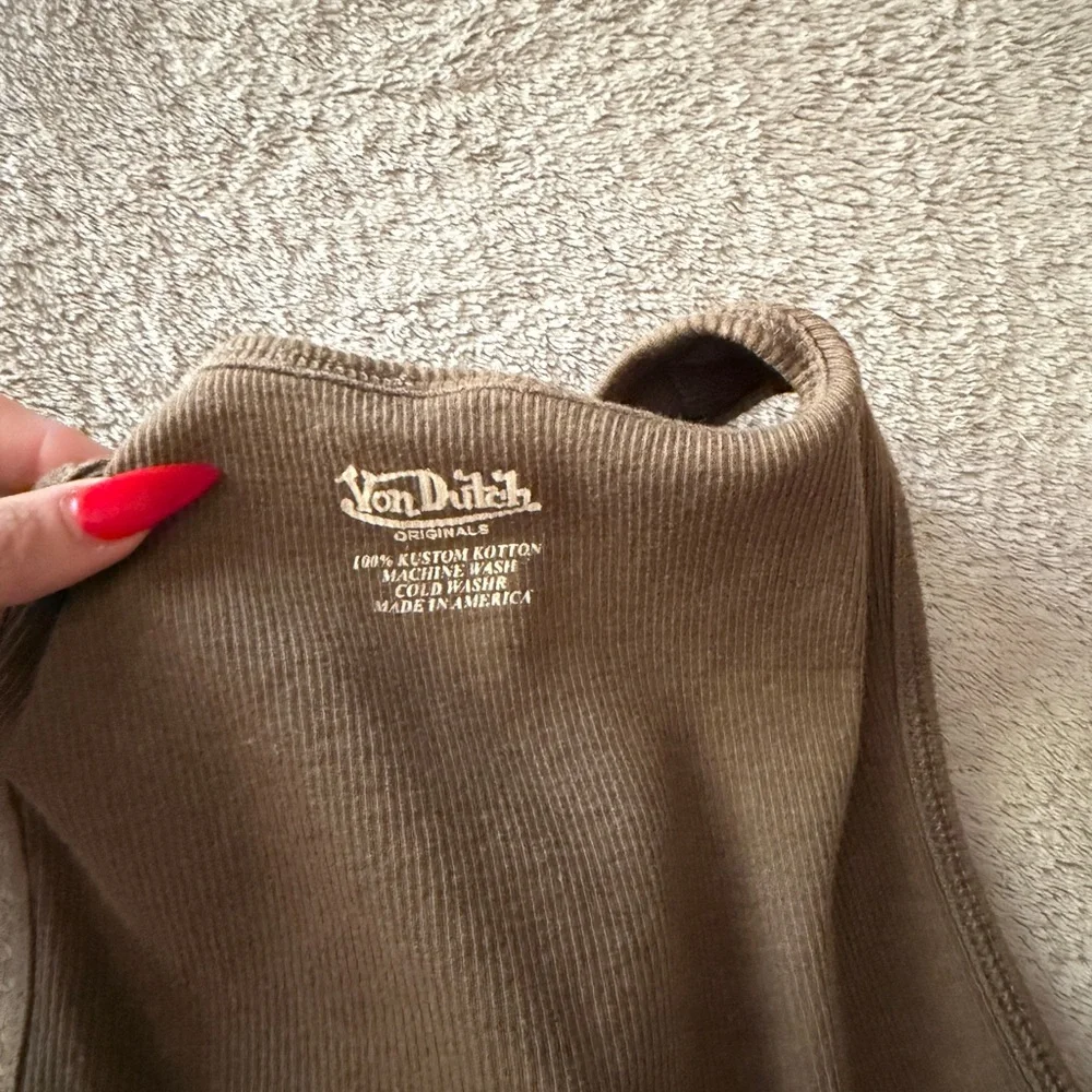 Von Dutch Kahki Brown Graphic Tank Top - Picture 2 of 5